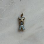 zawieszka złota 585 14kt piesek niebieskie kamienie kolorowe cyrkonie sznaucer schnauzer