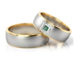 Obrączki nowoczesne dwukolorowe z kamieniami szczotkowane