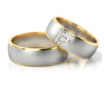 Obrączki nowoczesne dwukolorowe z kamieniami satynowane