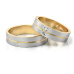 Obrączki złote nowoczesne satynowane z diamentami