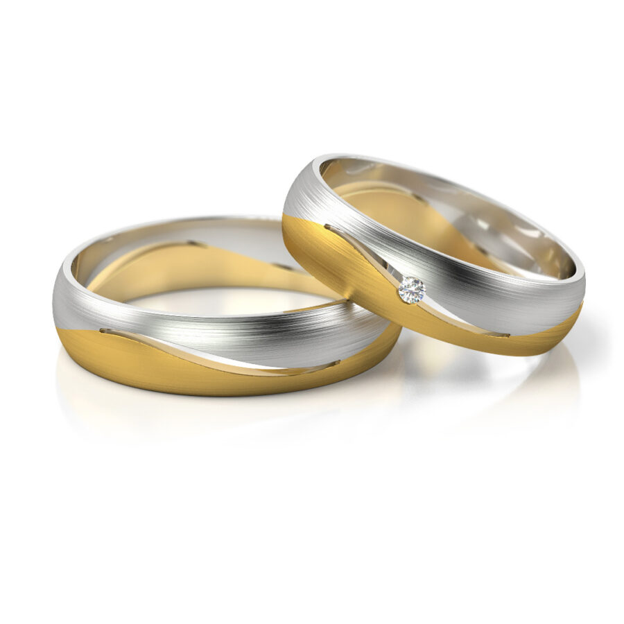 Obrączki ślubne złote nowoczesne dwukolorowe biało-żółte z diamentami