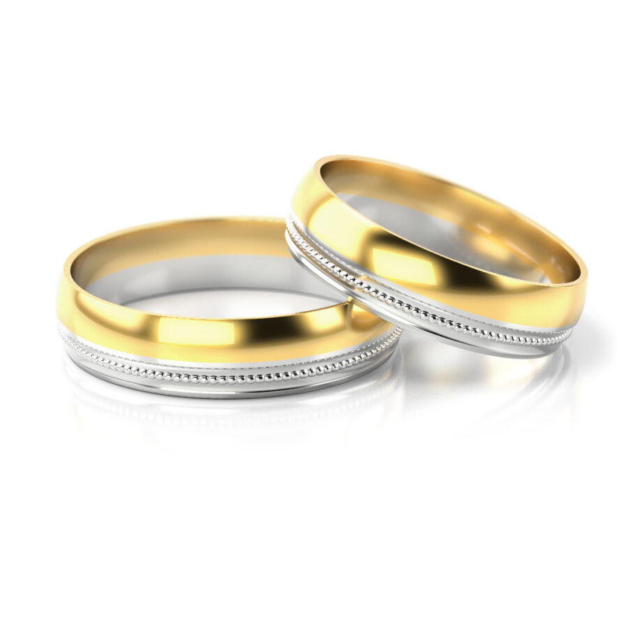 Obrączki ślubne złote dwukolorowe rodowane półokrągłe