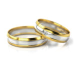 Obrączki ślubne złote dwukolorowe z kamieniem diament cyrkonia