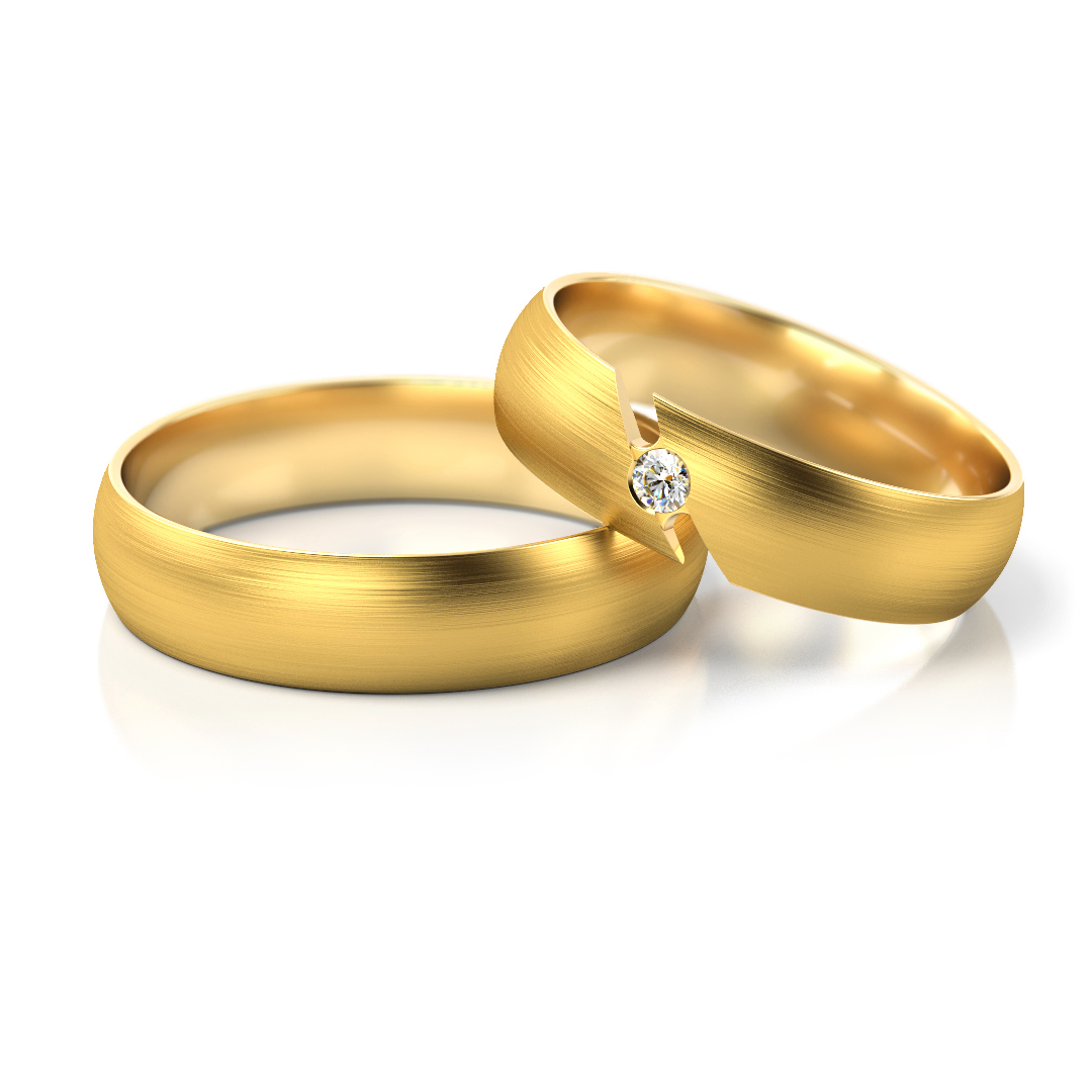 Obrączki ślubne złote półokrągłe z diamentem