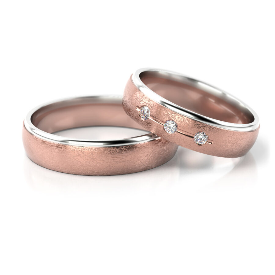 Obrączki ślubne złote dwukolorowe białe różowe i czerwone złoto nowoczesne diamenty brylanty lub cyrkonie