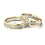 Obrączki ślubne złote dwukolorowe nowoczesne z kamieniem