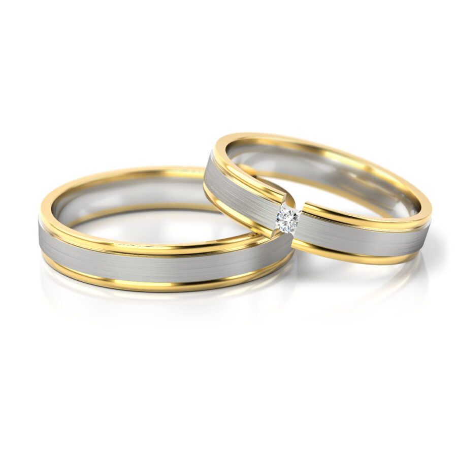 Obrączki ślubne złote dwukolorowe nowoczesne z kamieniem