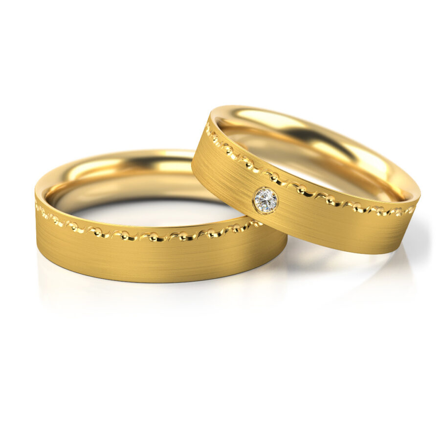 Obrączki ślubne złote płaskie z soczewką diament lub cyrkonia