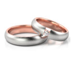 Obrączki ślubne półokrągłe białe różowe czerwone złoto z kamieniem diament cyrkonia