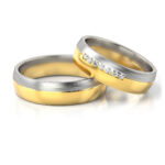 Obrączki ślubne złote półokrągłe dwukolorowe z kamieniami