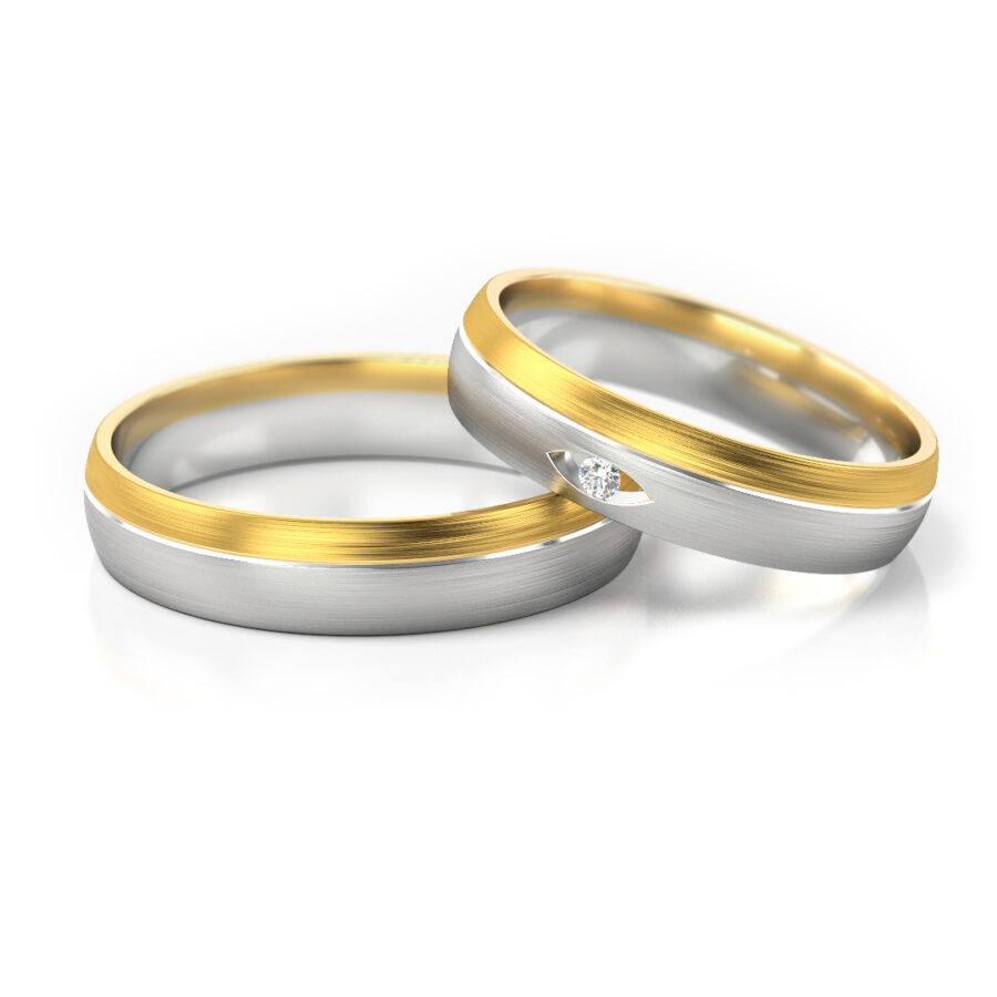 Obrączki ślubne złote dwukolorowe z kamieniem diament cyrkonia