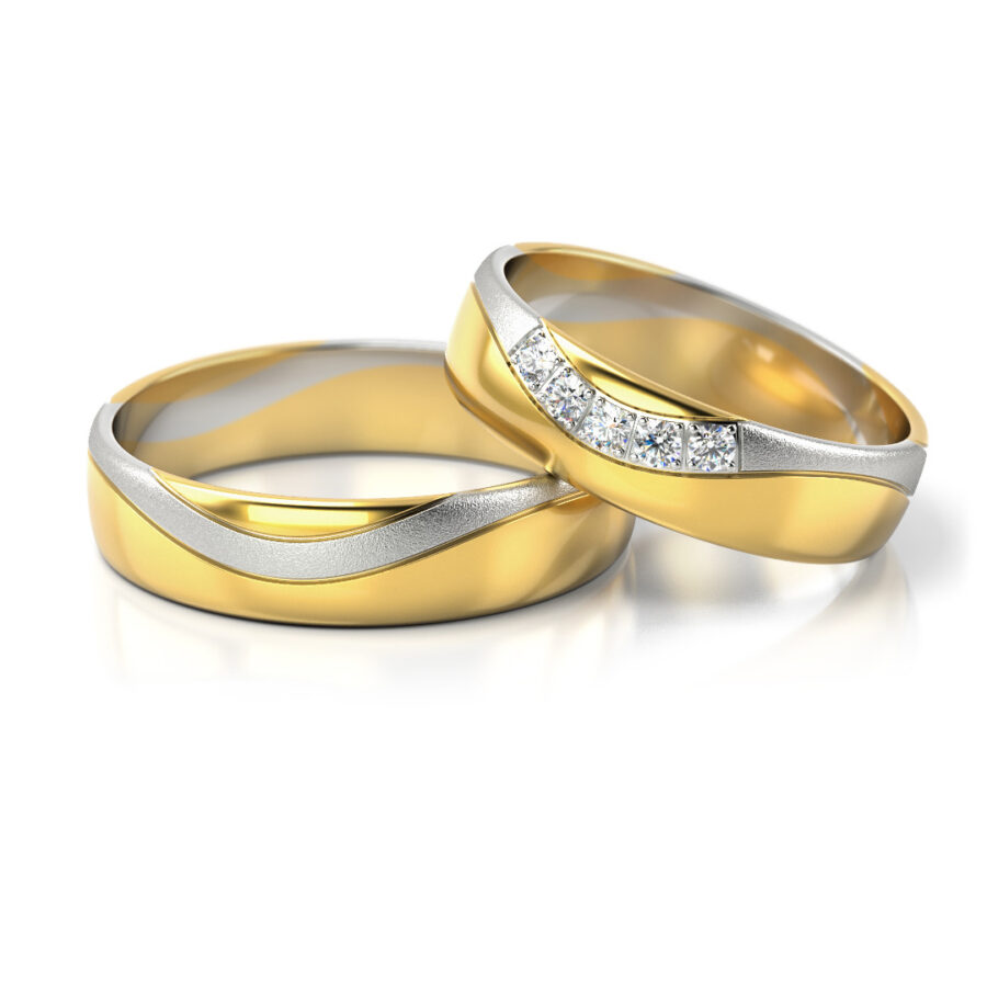 Obrączki ślubne złote dwukolorowe z kamieniami
