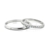 Obrączki ślubne złote białe złoto diamenty dookoła cyrkonie cienkie jednorzędówka