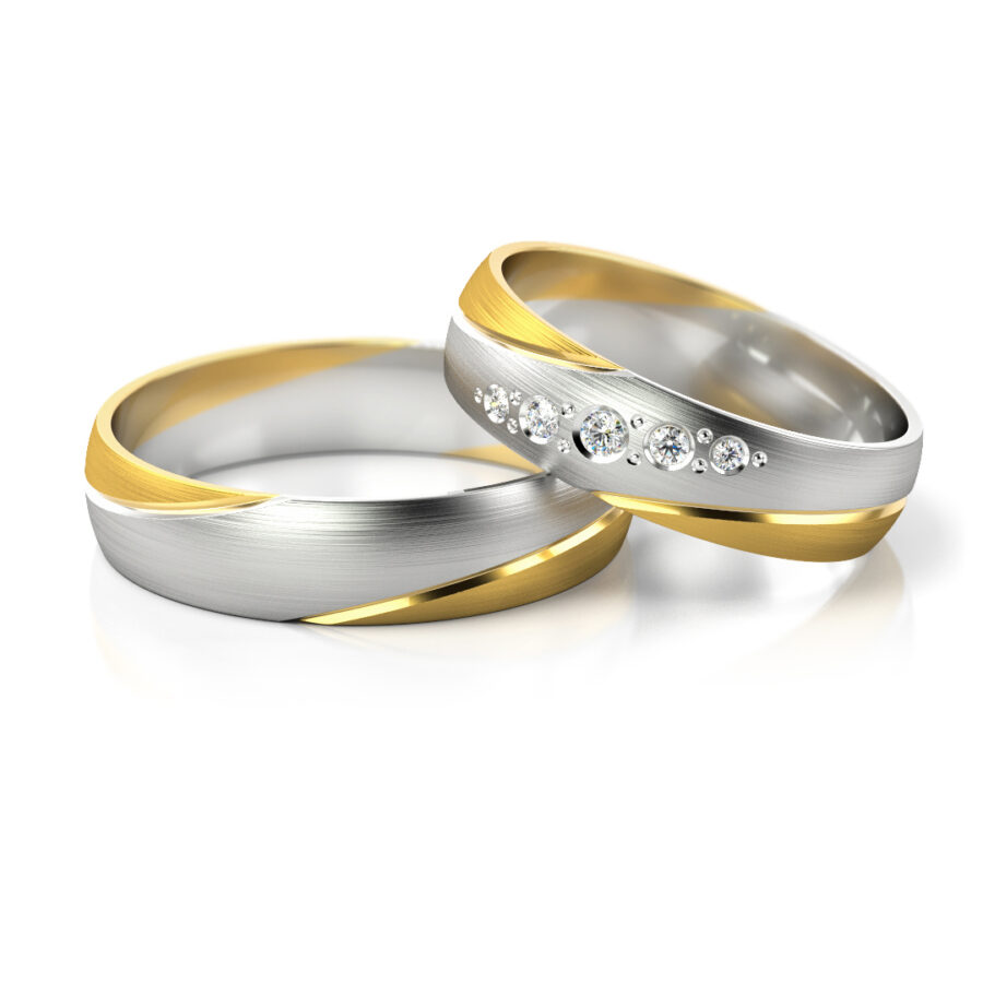 Obrączki ślubne półokrągłe złote dwukolorowe z kamieniami diamentami lub cyrkoniami