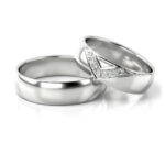 Obrączki ślubne białe złoto z kamieniami diamenty lub cyrkonie nowoczesne