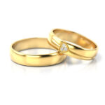 Obrączki ślubne złote serce półokrągłe z kamieniami