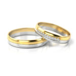 Obrączki ślubne złote dwukolorowe z kamieniami pół na pół 50/50 50 na 50