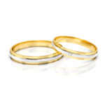 Obrączki ślubne mat 3d złote dwukolorowe z diamentem lub cyrkonią