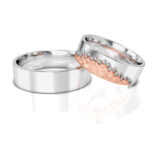Obrączki ślubne nowoczesne białe różowe czerwone złoto młotkowane polerowane z diamentami lub cyrkoniami