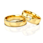 Obrączki ślubne złote serce rodowane z diamentami cyrkoniami półokrągłe