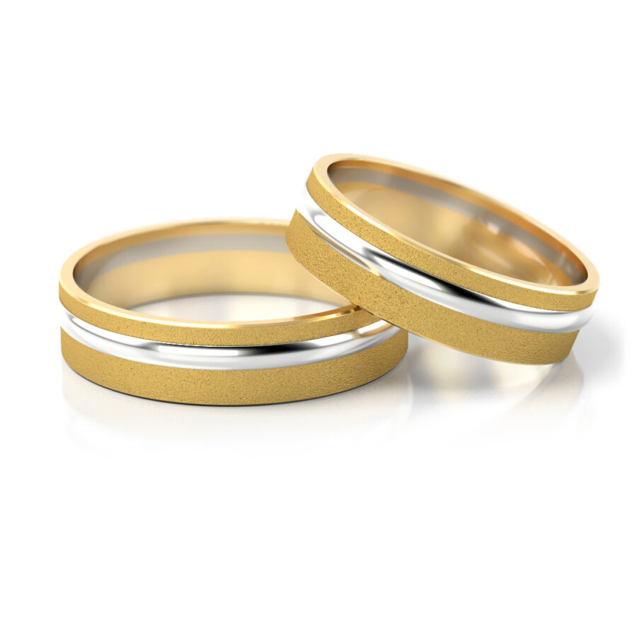 Obrączki ślubne dwukolorowe złote piaskowane
