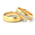Obrączki ślubne złote z diamentami półokrągłe