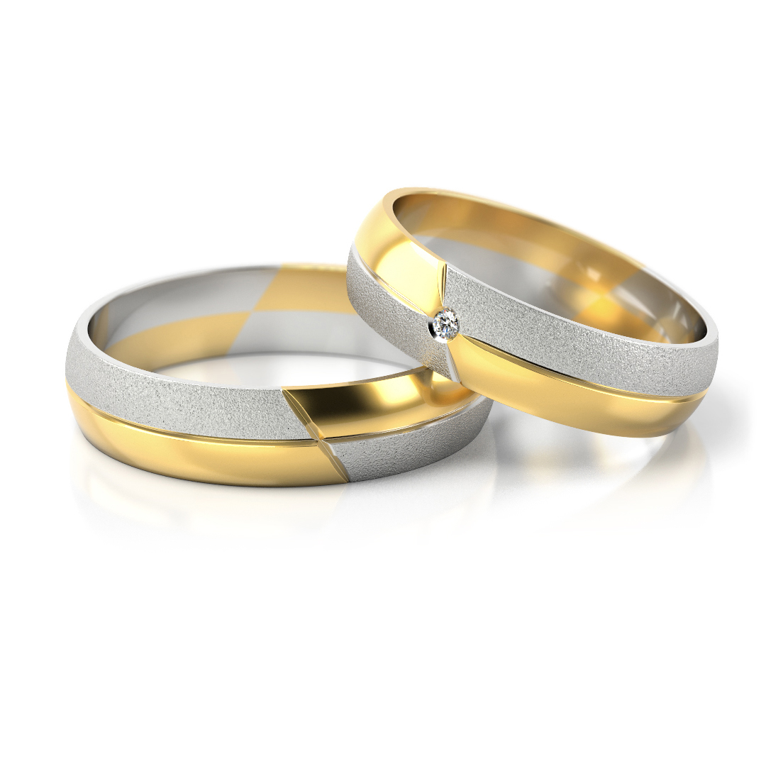 Obrączki ślubne złote nowoczesne dwukolorowe z brylantem