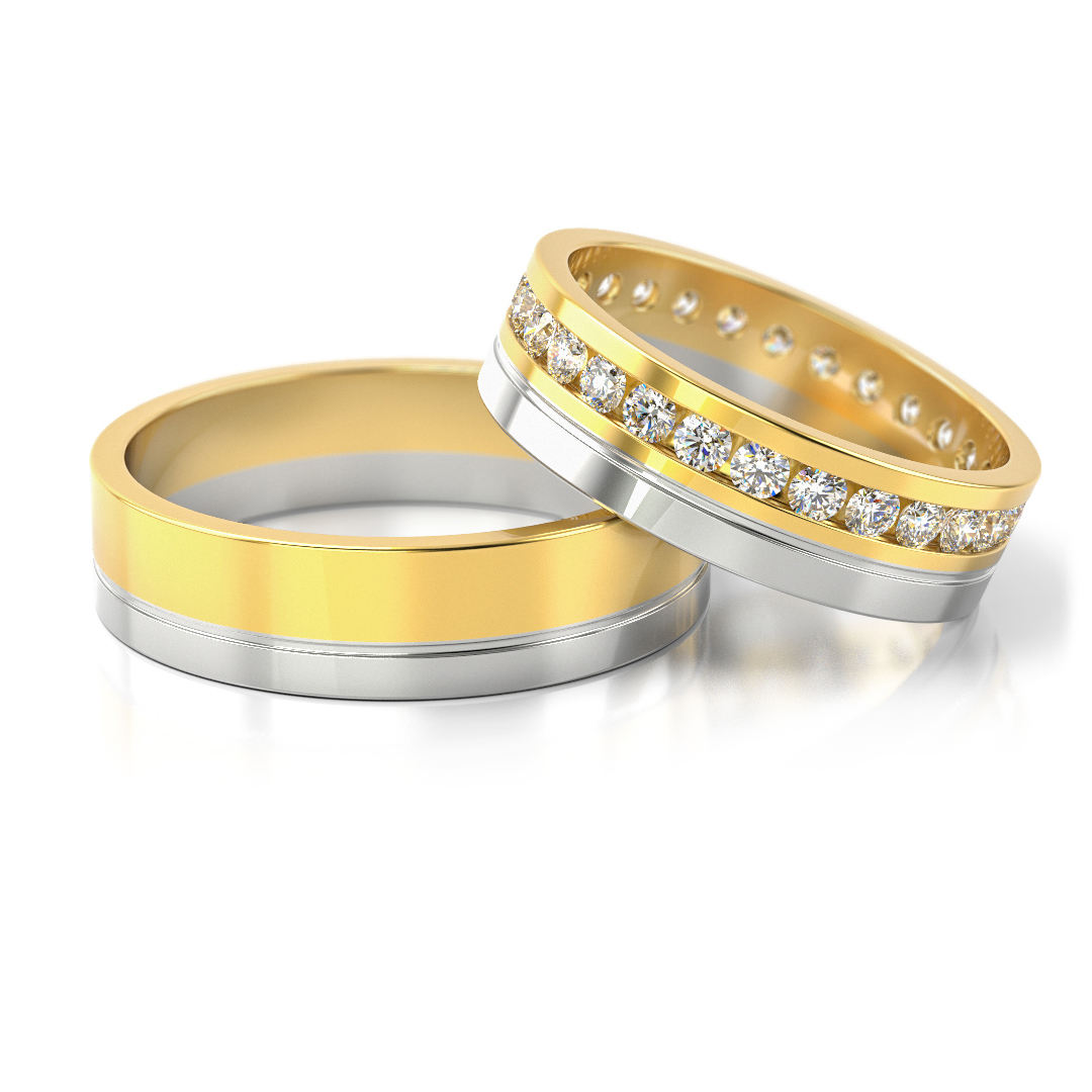 Obrączki ślubne złote dwukolorowe z diamentami brylantami dookoła