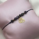 Bransoletka na sznurku serce ażurowe kamienie naturalne walentynki złoto 585