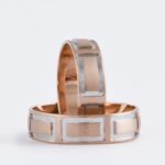 Obrączki ślubne nowoczesne różowe złoto czerwone i białe złoto rodowane