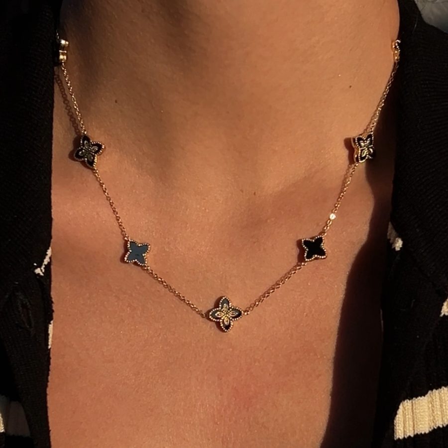 Stylowy naszyjnik koniczynka koniczyna marokańska luksusowa 585 14k czarna onyks czarny kamień naturalny choker modne koniczyny najmodniejszy diamentowanie prezent dla niej