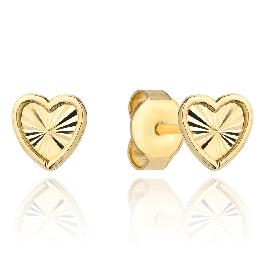 Kolczyki złote 585 diamentowane serca pięknie się mienią ramka sztyft wkrętki harmonijka