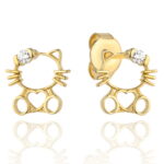 Kolczyki złote kotki 585 cyrkonia kot serce dla dziecka kitty cat