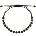 Bransoletka na sznurku diamentowane kulki złote 585 czarne kostki kamienie zaciągana czarno-złota uni