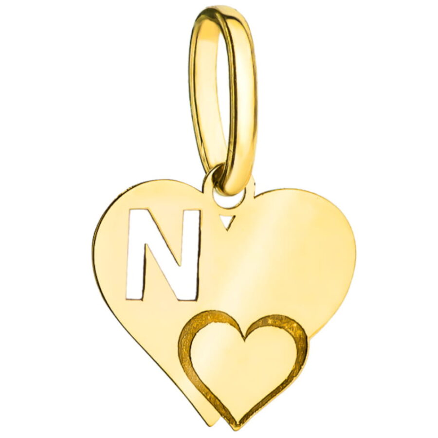 Złota zawieszka serce literka N litera złoto 585 polerowana