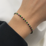 Złota bransoletka kuleczki kolorowe zielona fioletowa złoto 585 sztywna kolorowe złoto zielone złoto fioletowe