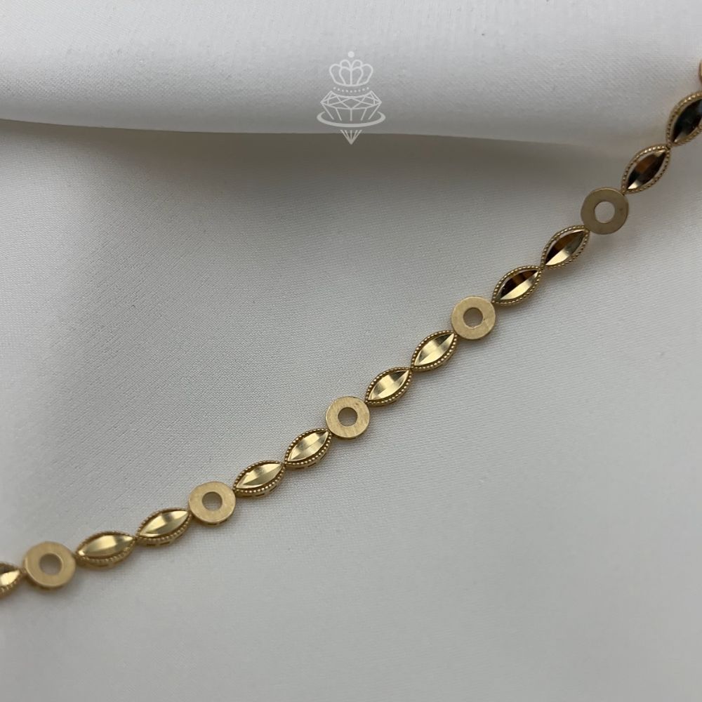 Bransoletka złota decoratif złoto 585 w stylu artdeco art deco matowe i błyszczące elementy ogniwa okrągłe