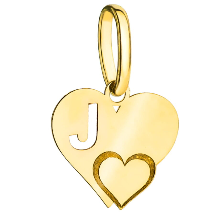 Zawieszka złota literka F serce dwa serca polerowana na wysoki połysk wysoka próba 585 tania na prezent
