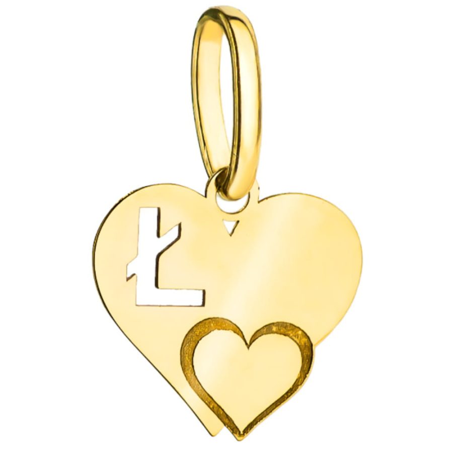 Zawieszka złota literka Ł litera serce dwa serca polerowana na wysoki połysk wysoka próba 585 tania na prezent litera