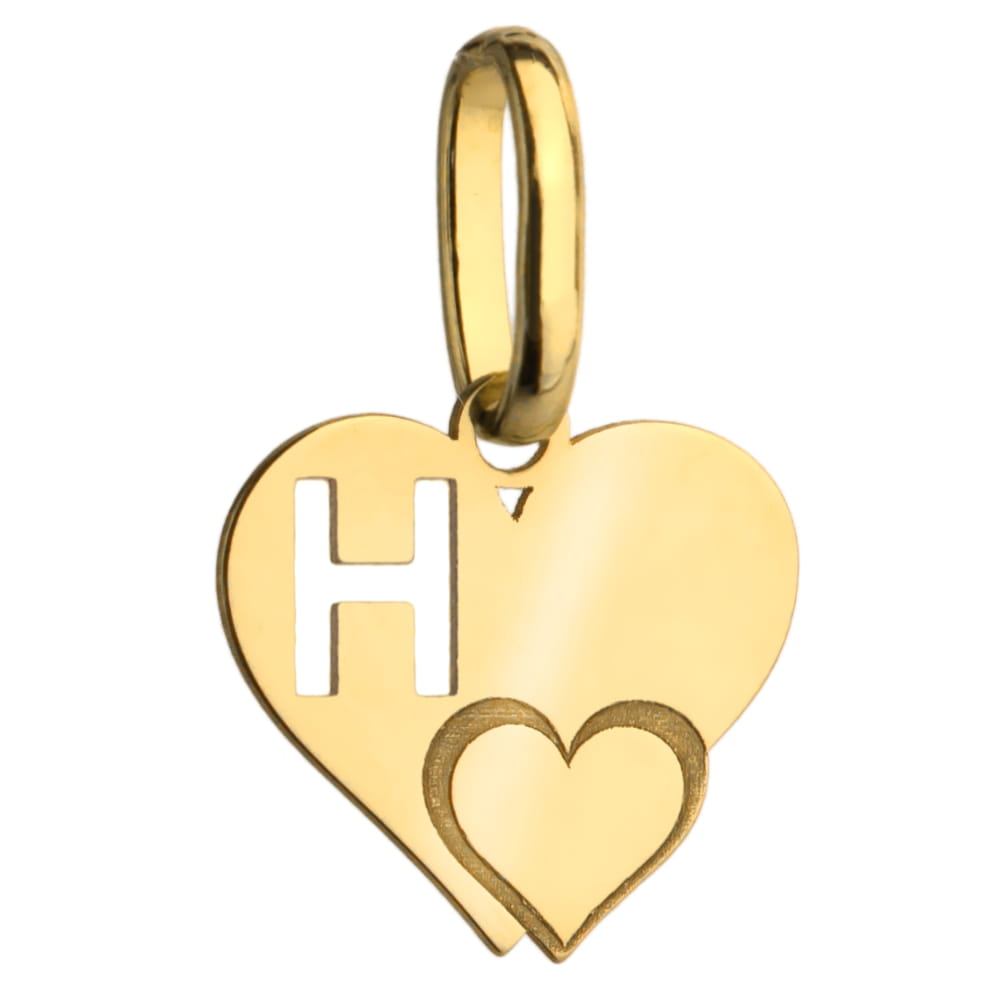Zawieszka złota literka H litera serce dwa serca polerowana na wysoki połysk wysoka próba 585 tania na prezent litera