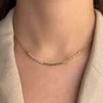 Naszyjnik srebrny 925 pozłacany 24 ct złotem karatowym kt zielone kamienie błyszczące cyrkonie jak bransoletka tenisowa regulacja długości shine