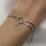 srebrna bransoletka koniczyna błyszcząca splot blaszki diamentowane kółeczka