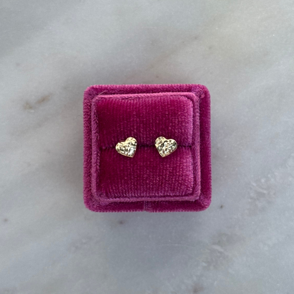 Złote kolczyki serca diamentowane złoto 585 14kt serduszka dmuchane pompowane pomysł na prezent dla niej złote kolczyki wkrętki na zatyczkę na sztyft diamentowane błyszczące