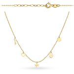 Celebrytka złota naszyjnik 585 5 elementów kłódka ważka kluczyk serce kółko pełne regulacja długości wysoka próba subtelna