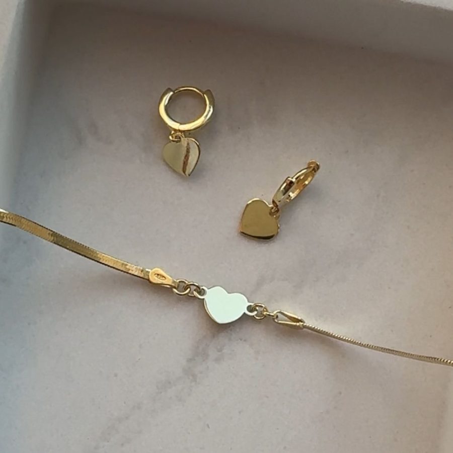 komplet biżuterii serce bransoletka żmijka kolczyki kółko wiszące serce złocone srebro 925 pozłacane wiszące serduszka pomysł na prezent komplet na prezent