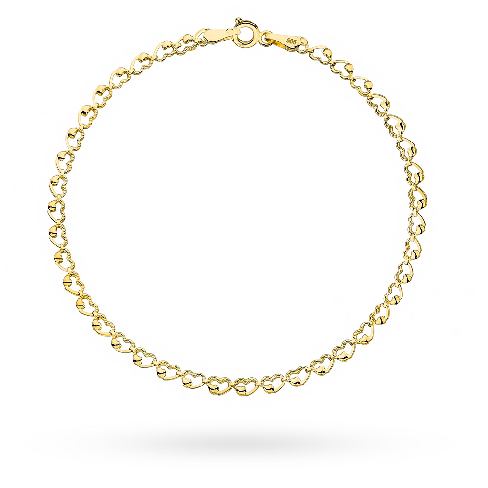 designerska bransoletka złota z ogniw w kształcie serc splecionych ze sobą złoto 585 na prezent walentynki urodziny imieniny