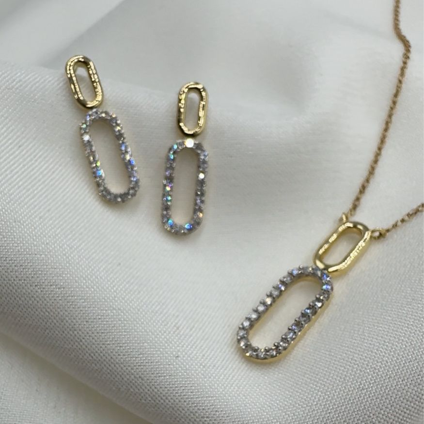 Komplet biżuterii z diamentami złoto 585 diamenty naszyjnik spinacz chain modny