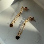 Kolczyki pozłacane wiszące agrafki motyw serca wiszące spinacze serce prezent dla niej srebro 925