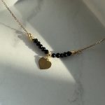 Bransoletka pozłacana serce srebro 925 czarne kamienie spinele wisząca zawieszka delikatna na prezent walentynki dla niej