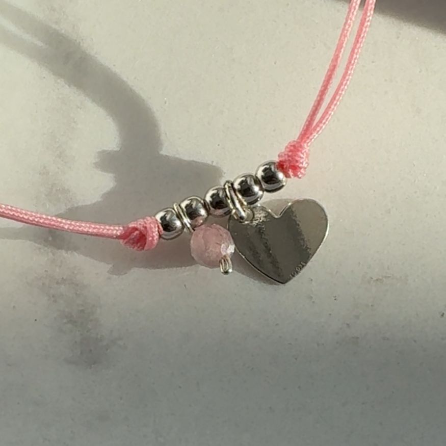 Bransoletka na różowym sznurku srebrne serce kamienie naturalne prezent na walentynki dla niej srebro 925